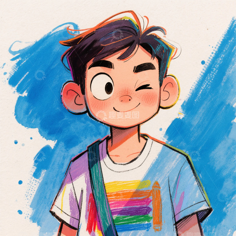 高清大图下载【趣麦麦图】卡通少年彩色头发插画
