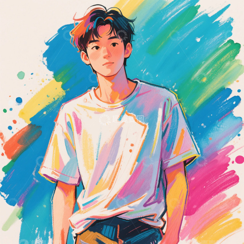 高清大图下载【趣麦麦图】彩色涂鸦风格年轻男性插画