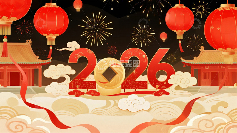 高清大图下载【趣麦麦图】2026新年元旦节日背景1