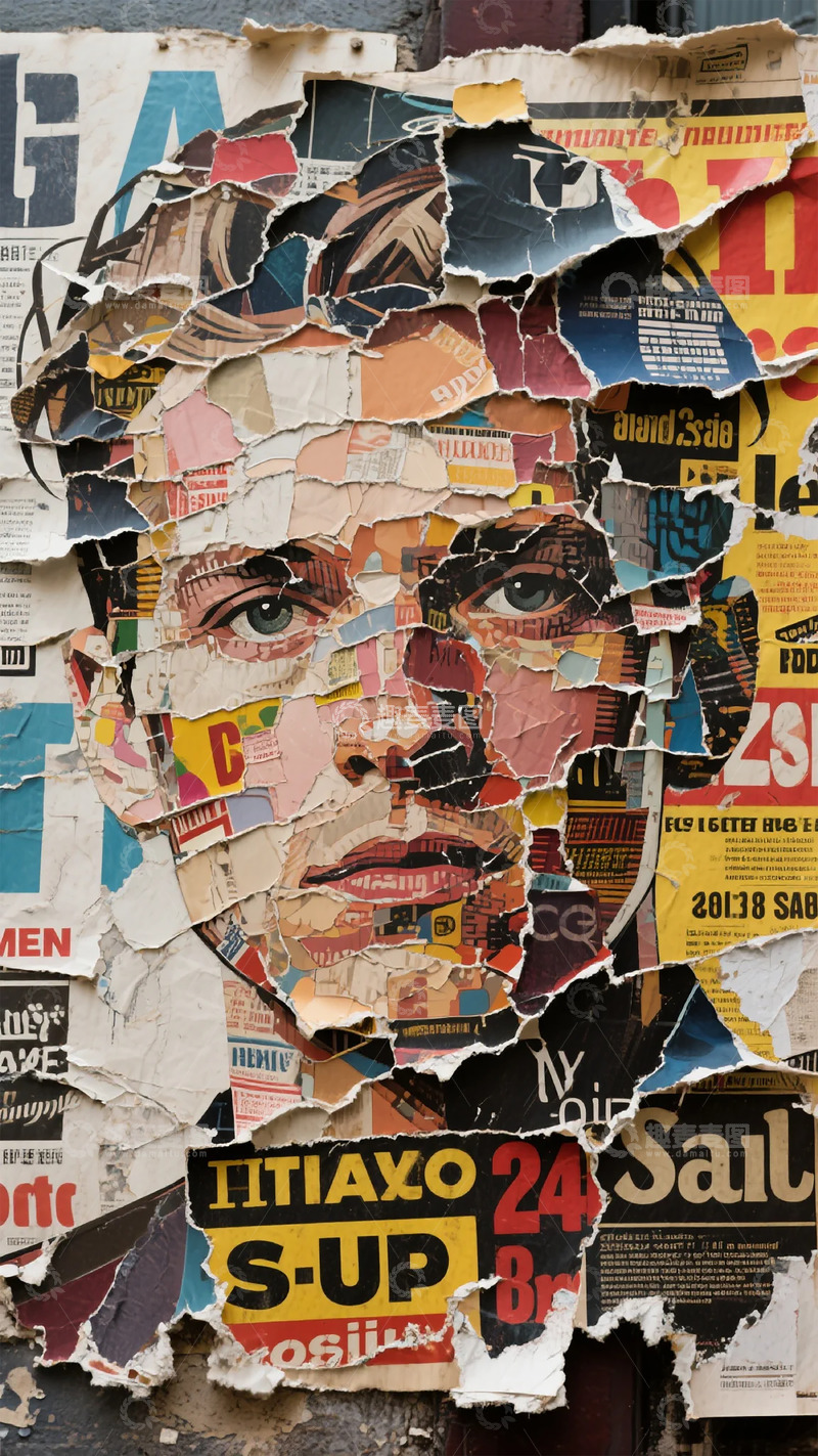 高清大图下载【趣麦麦图】拼贴画风格人物肖像海报设计素材