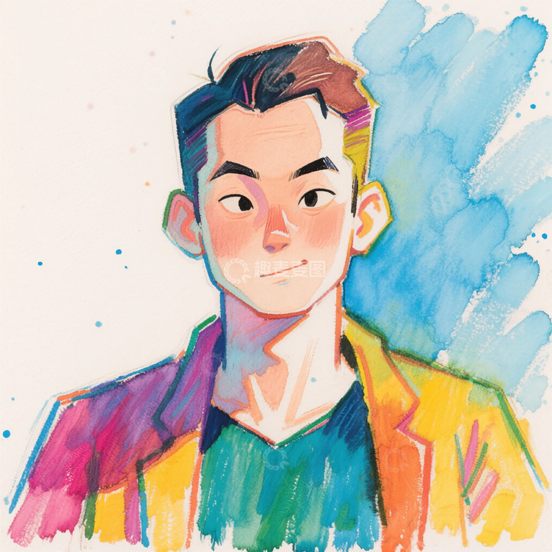 高清大图下载【趣麦麦图】水彩风男子肖像插画设计素材