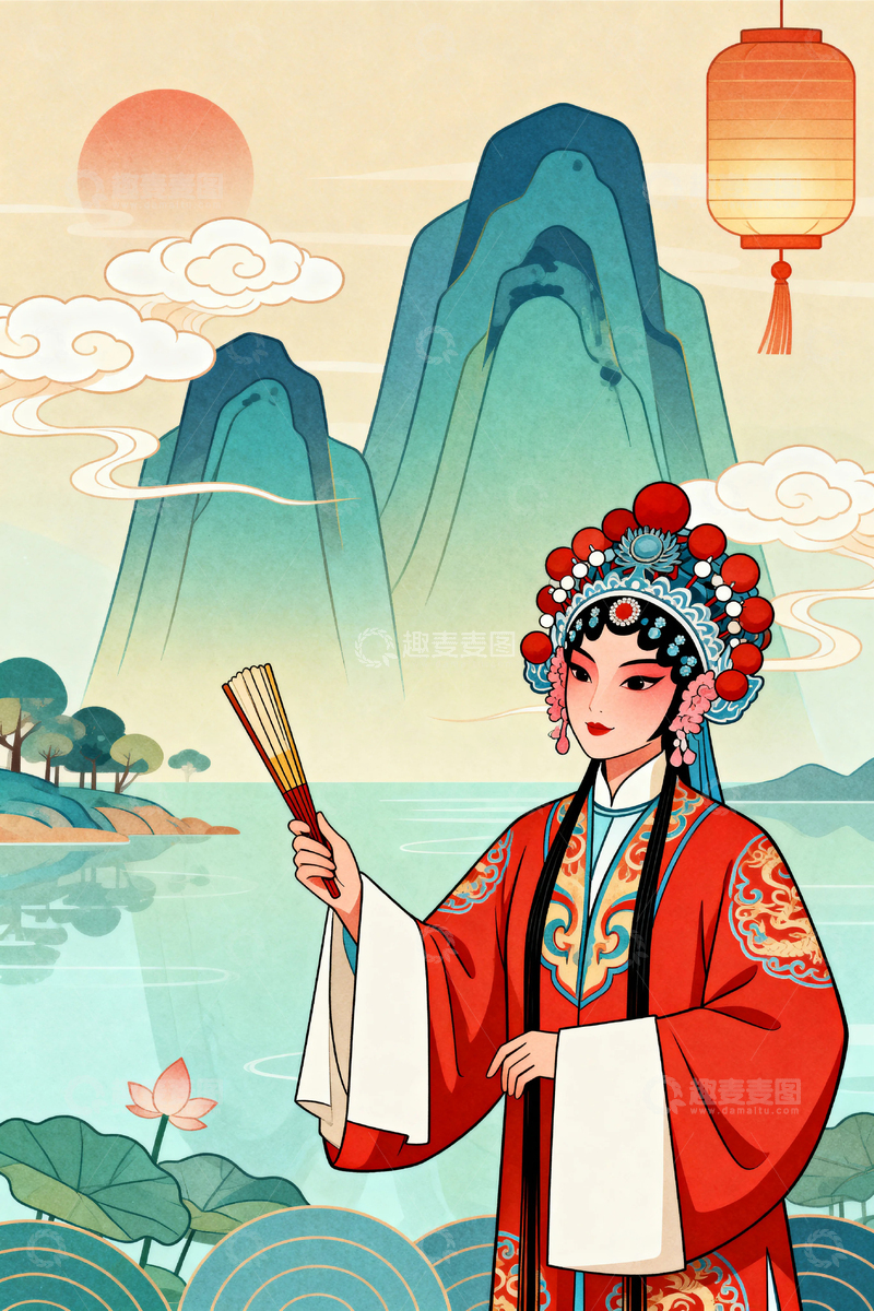 高清大图下载【趣麦麦图】中国风京剧人物背景02