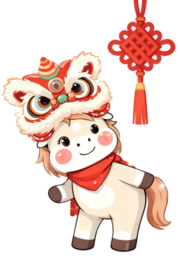 卡通马舞狮中国结新年插画