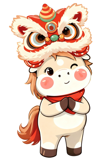 可爱卡通马舞狮装饰插画