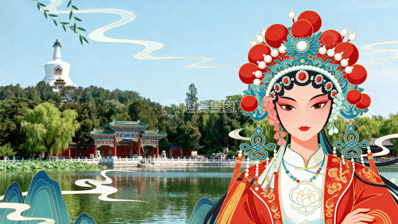 高清大图下载【趣麦麦图】中国风京剧人物背景015