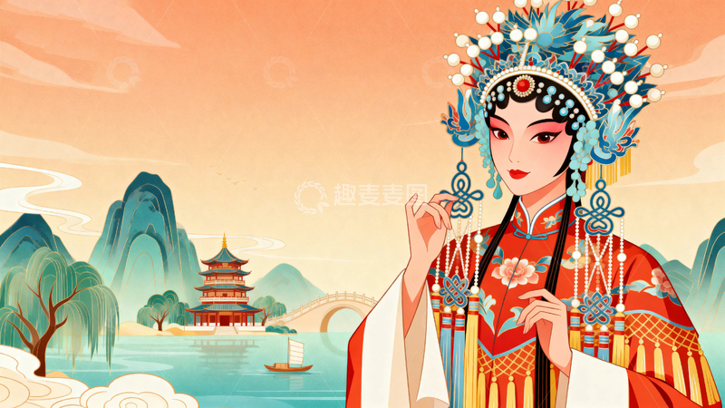 高清大图下载【趣麦麦图】中国风京剧人物背景06