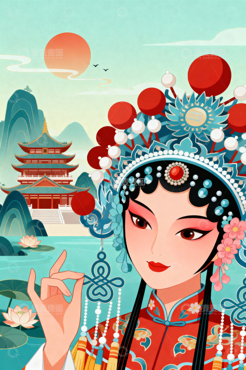 高清大图下载【趣麦麦图】中国风京剧人物背景018