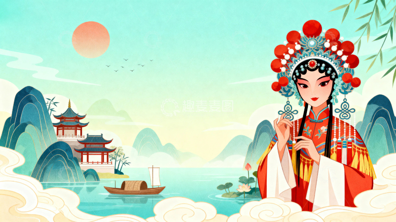 高清大图下载【趣麦麦图】中国风京剧人物背景017