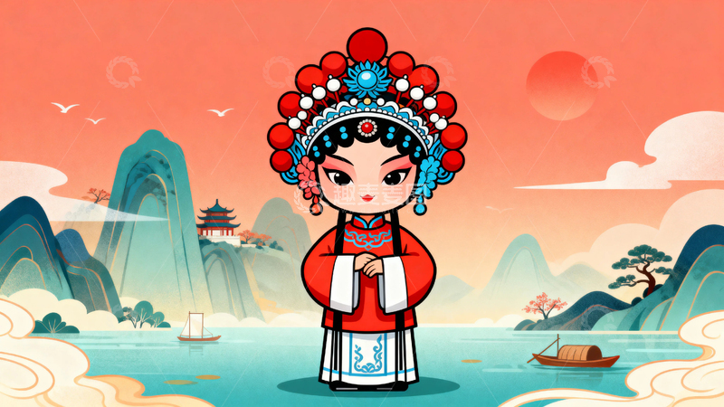 高清大图下载【趣麦麦图】中国风京剧人物背景04