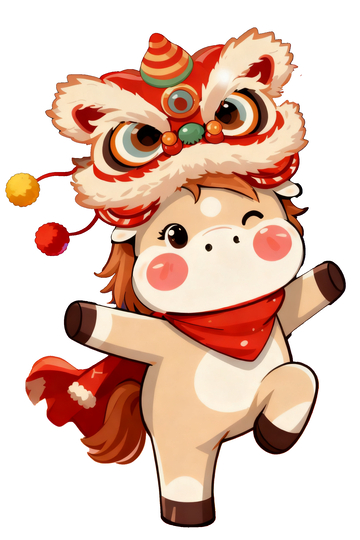 卡通马舞狮新年喜庆插画
