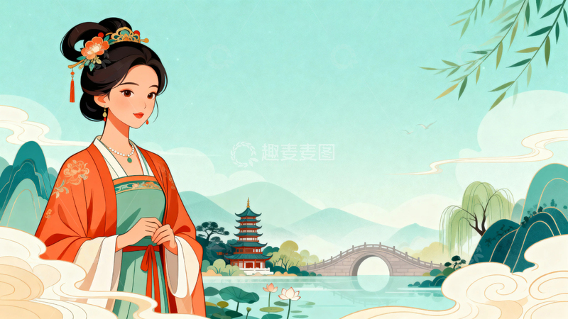 高清大图下载【趣麦麦图】古风美女人物背景8