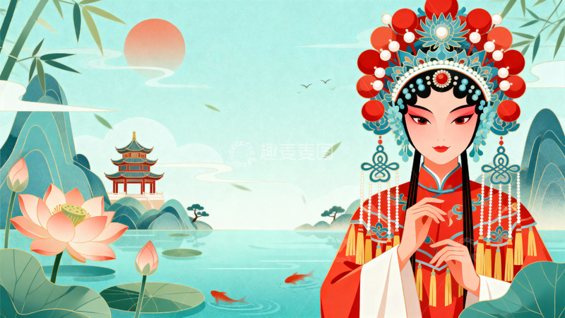 高清大图下载【趣麦麦图】中国风京剧人物背景013