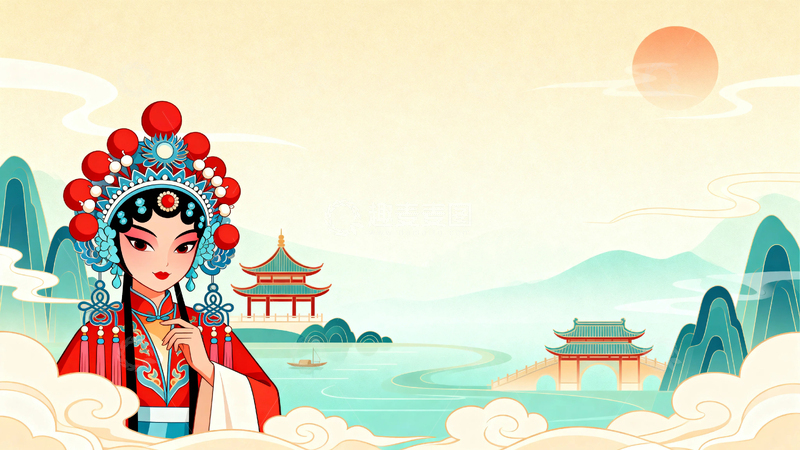 高清大图下载【趣麦麦图】中国风京剧人物背景016