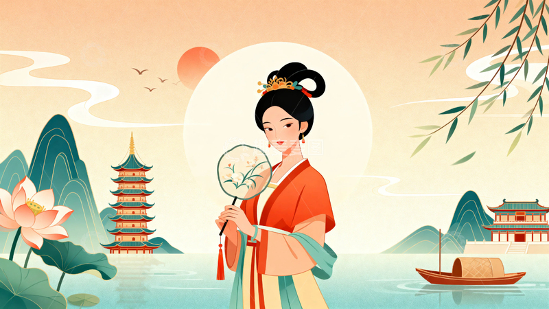 高清大图下载【趣麦麦图】古风美女人物背景7