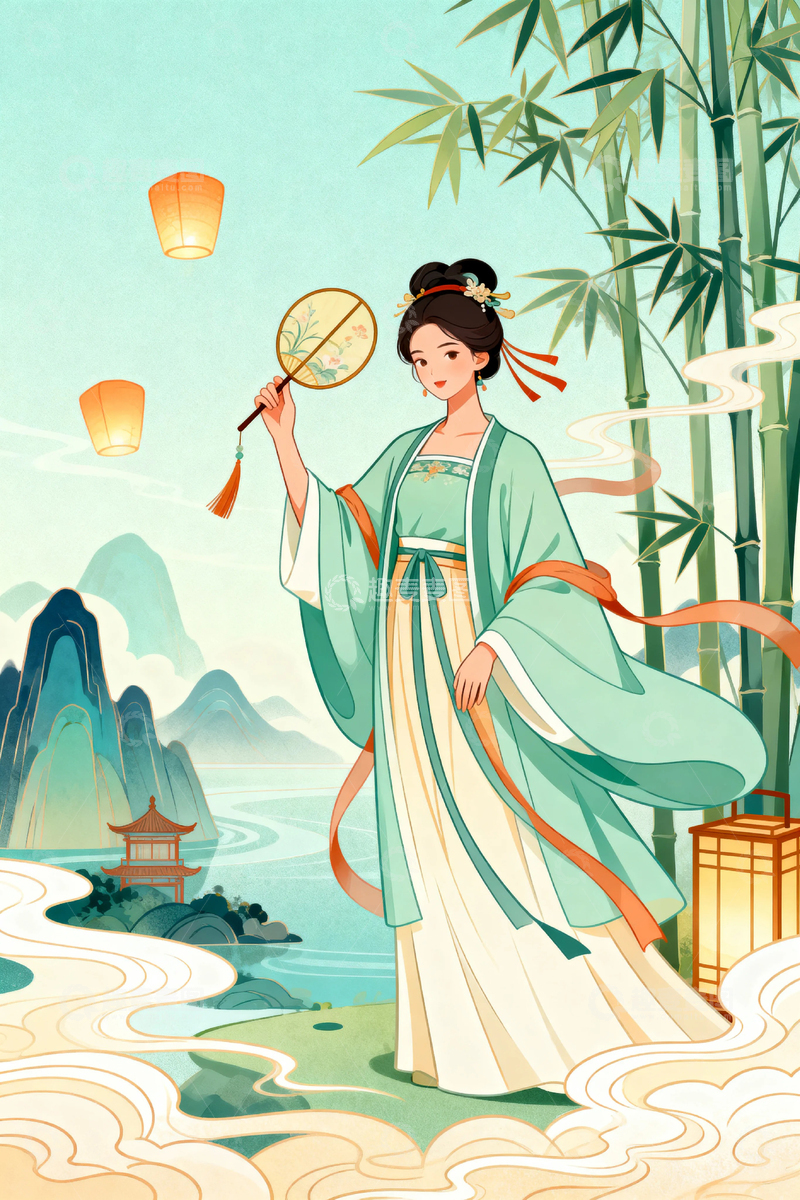 高清大图下载【趣麦麦图】古风美女人物背景3