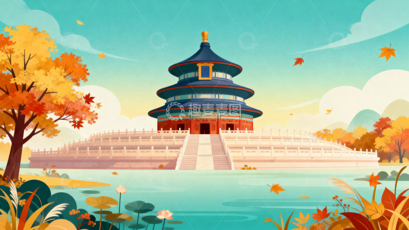 高清大图下载【趣麦麦图】国风秋季艺术背景3