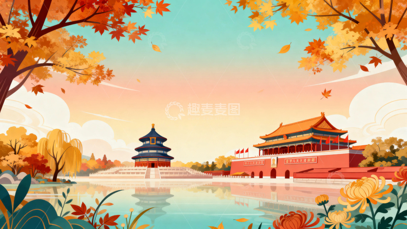 高清大图下载【趣麦麦图】国风秋季艺术背景1