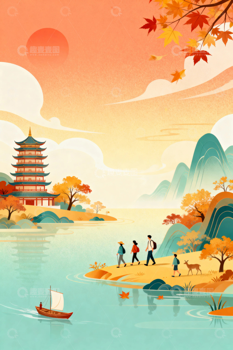 高清大图下载【趣麦麦图】国风秋季艺术背景4