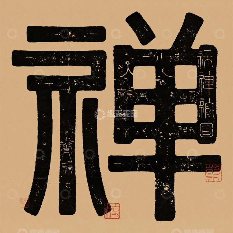 高清大图下载【趣麦麦图】篆书禅字书法作品