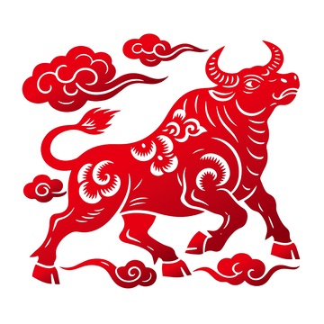 中国红剪纸牛年图案
