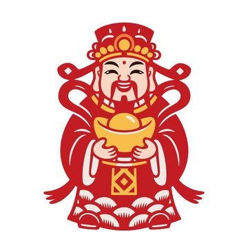 传统风格财神爷金元宝插画