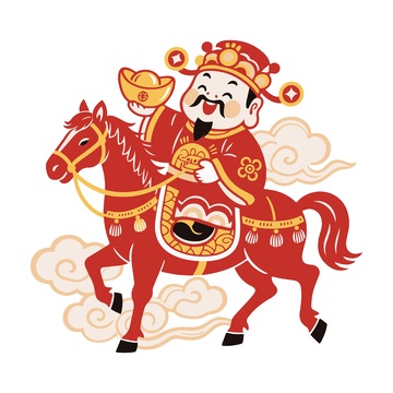 中国传统财神骑马图案插画
