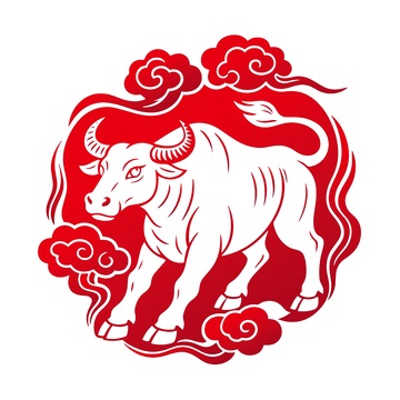 中国风红牛祥云图案剪纸艺术