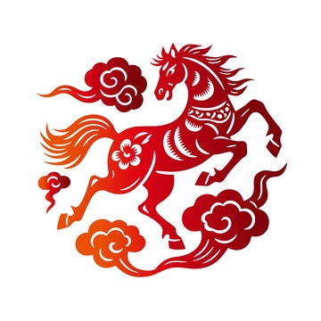 剪纸风红色骏马祥云图案