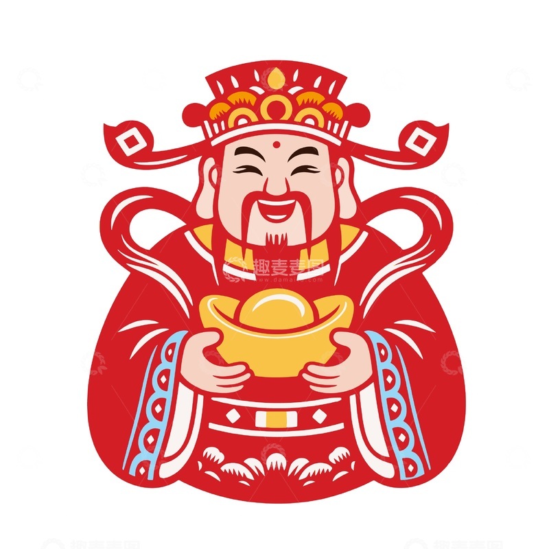 传统中国风财神爷金元宝图像