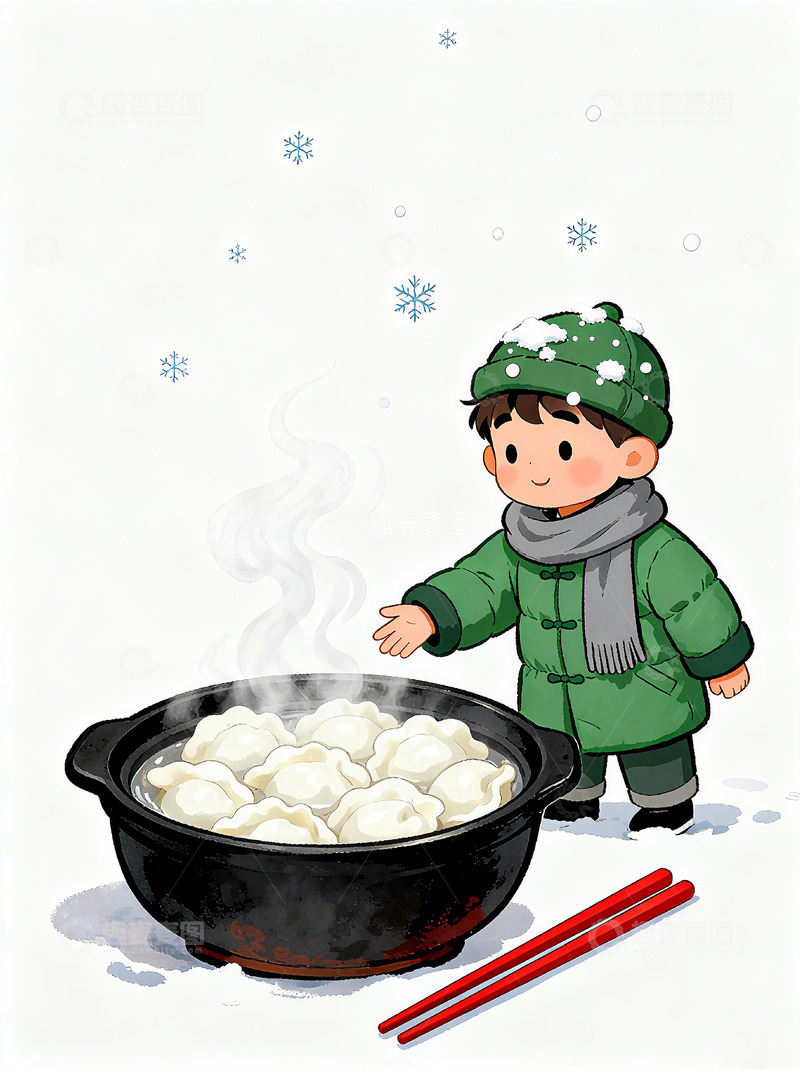 高清大图下载【趣麦麦图】冬日饺子卡通插画