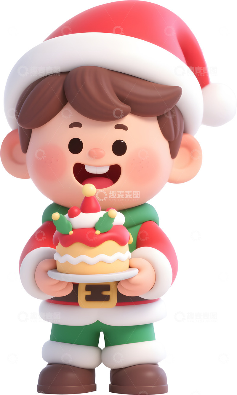 高清大图下载【趣麦麦图】卡通圣诞小男孩蛋糕素材
