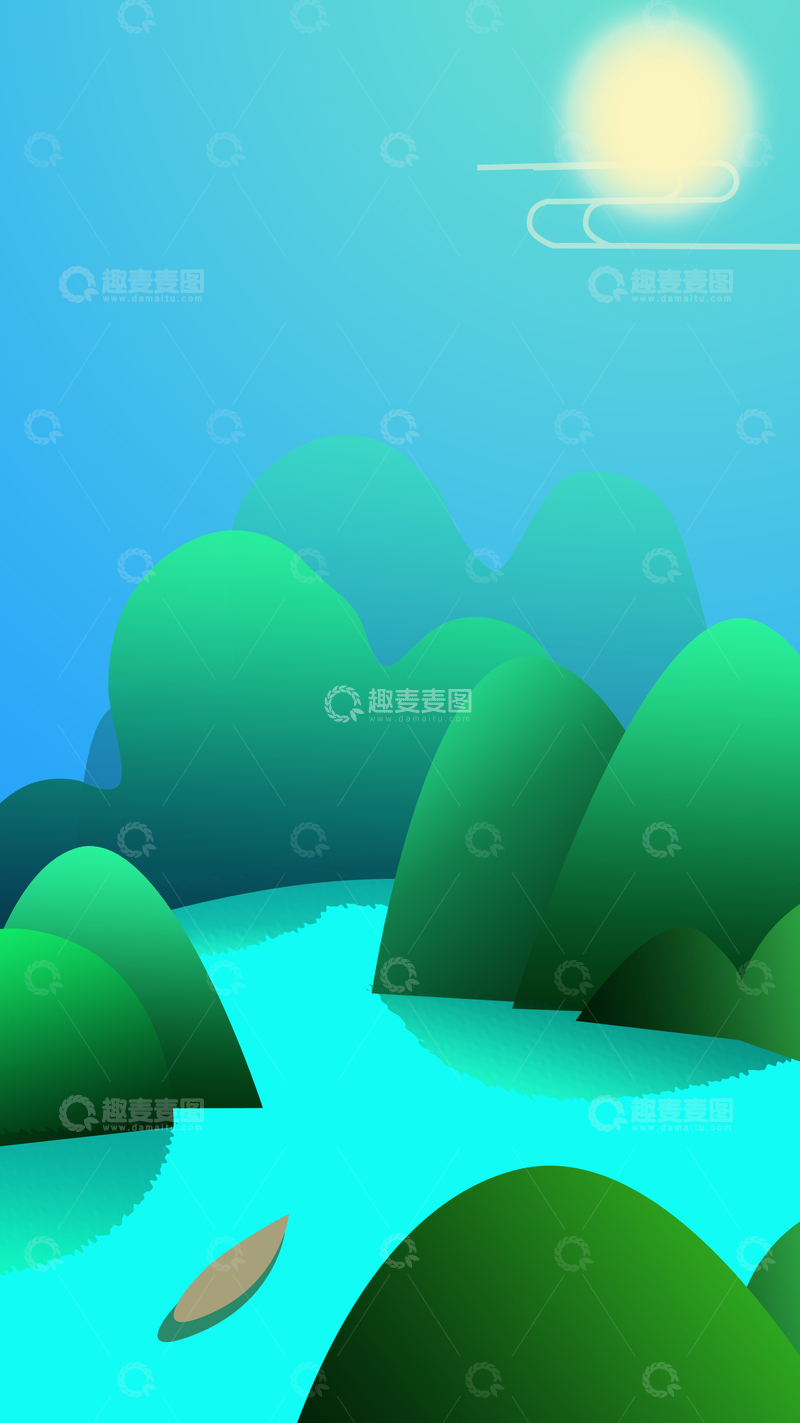 源文件下载【趣麦麦图】-MG风格山水风景海报底板