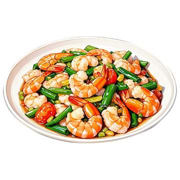 手绘什锦炒虾仁