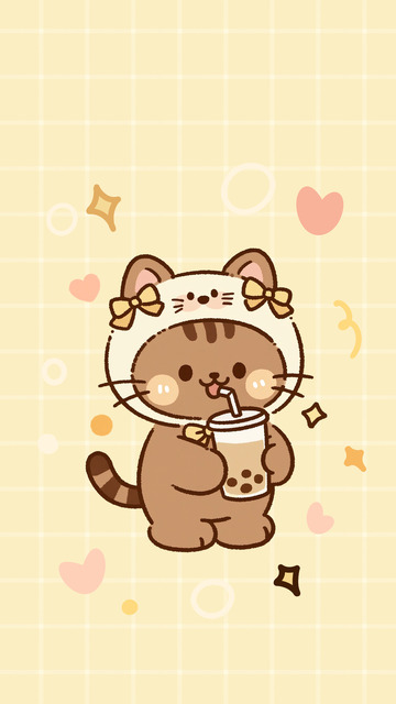 卡通猫咪饮品插画