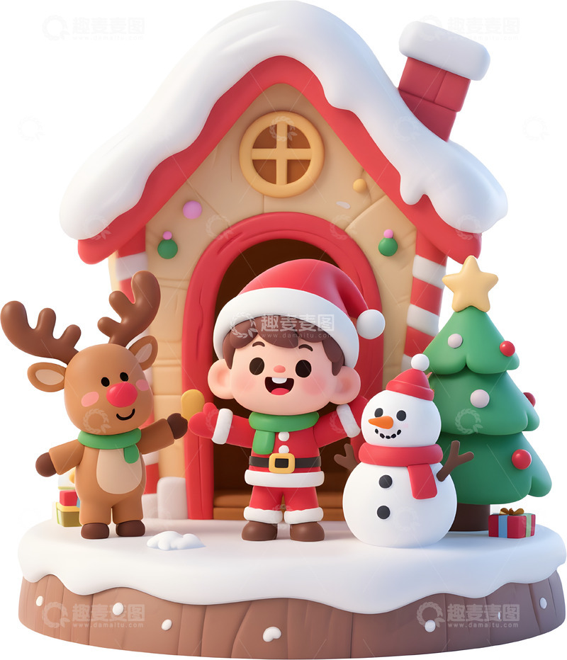 高清大图下载【趣麦麦图】卡通圣诞场景摆件
