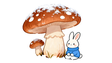 可爱卡通兔蘑菇插画