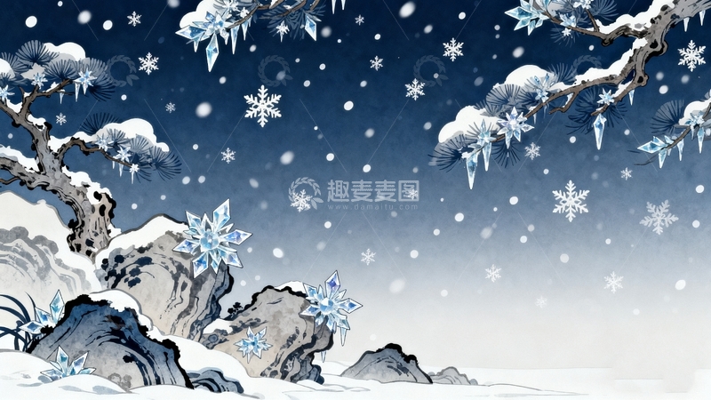 高清大图下载【趣麦麦图】中国风雪天冬季背景11