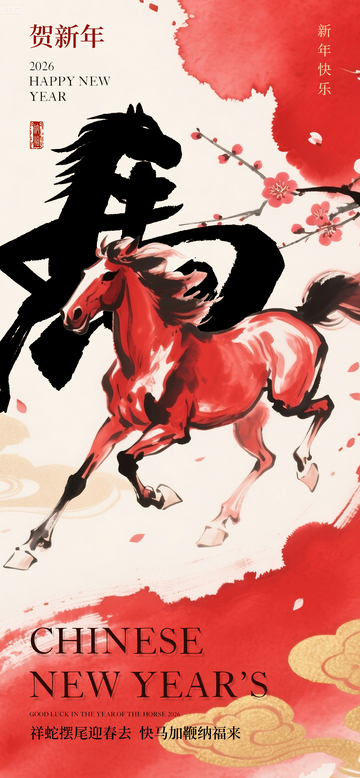水墨马年新年贺卡设计素材
