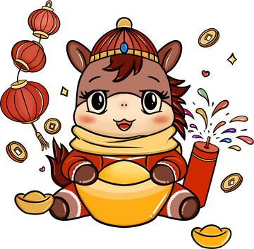 卡通牛年新春庆祝插画