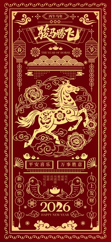 骏马腾飞新年祝福海报设计素材