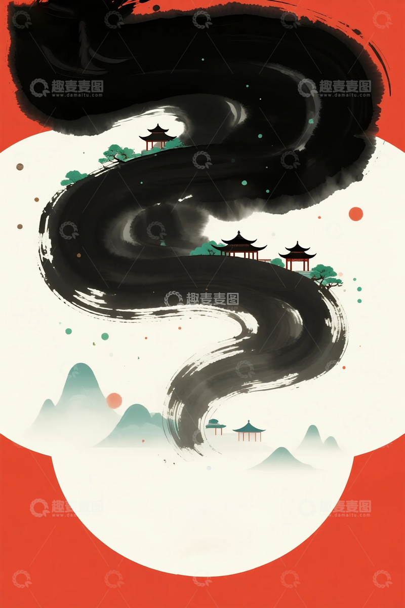 高清大图下载【趣麦麦图】中国风水墨山水6