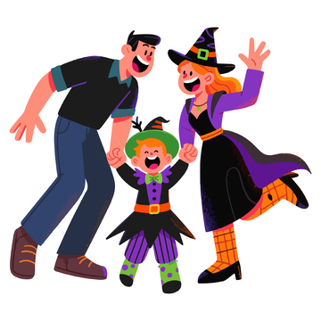 卡通万圣节家庭装扮插画素材