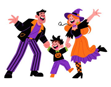 卡通万圣节家庭装扮插画