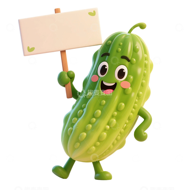 高清大图下载【趣麦麦图】卡通拟人化黄瓜举牌