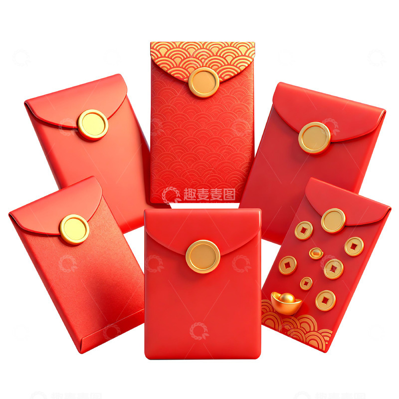 高清大图下载【趣麦麦图】喜庆红包金币装饰图案设计素材