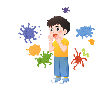 男孩惊恐面对多彩病菌