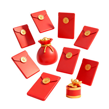 红色红包与金袋子节日装饰素材