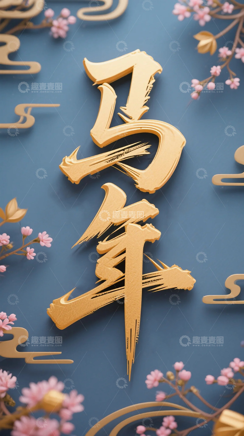 高清大图下载【趣麦麦图】金色马年艺术字装饰图案