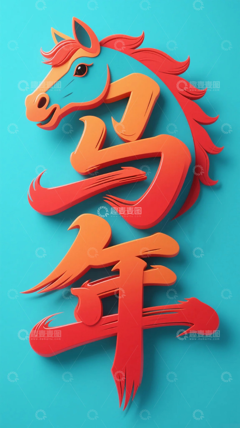 高清大图下载【趣麦麦图】剪纸风马年祝福艺术字设计