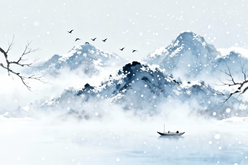 水墨雪景山水意境图